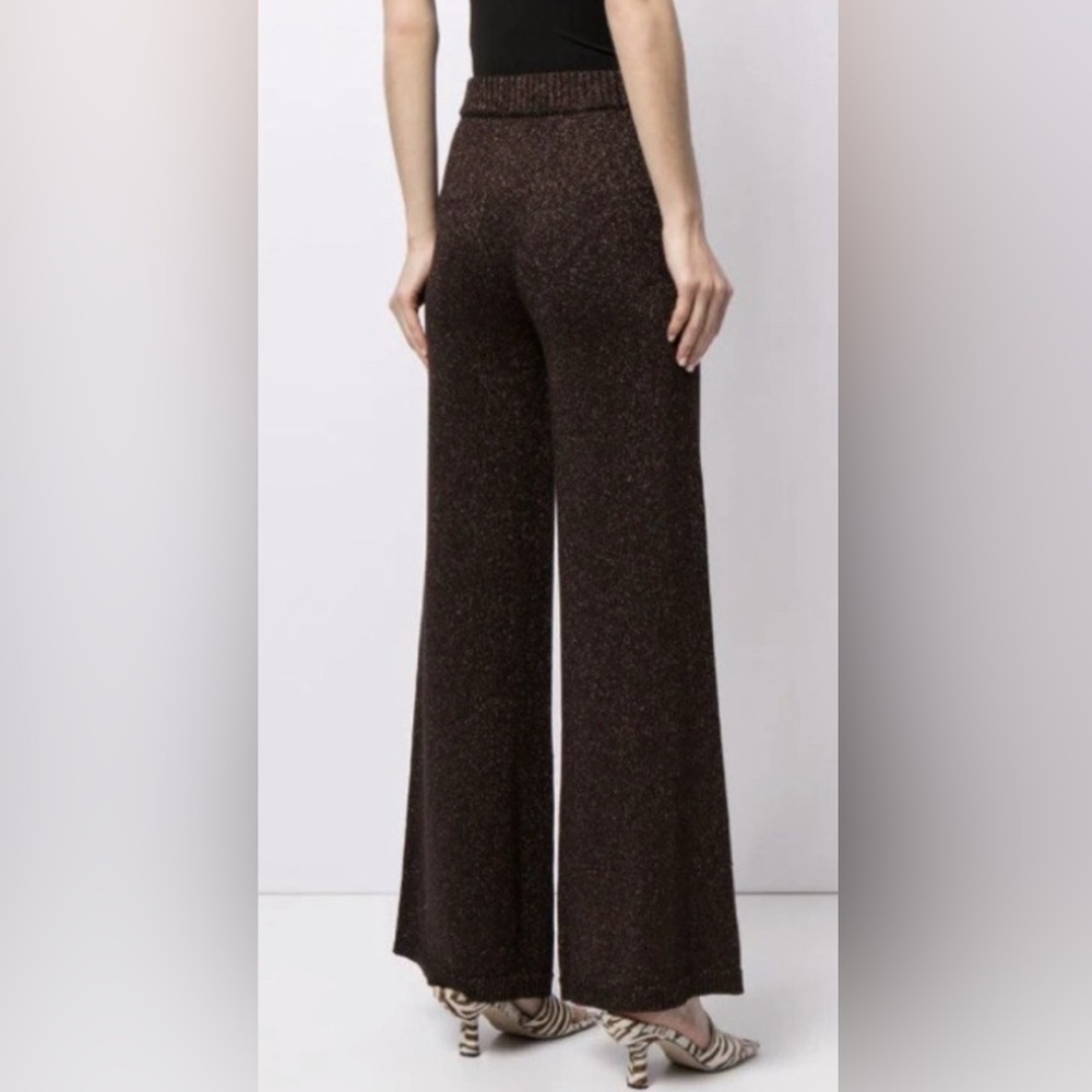 Staud Pants Brown Daisy Glitter Knit Stretch Flare Leg Size L (g8)